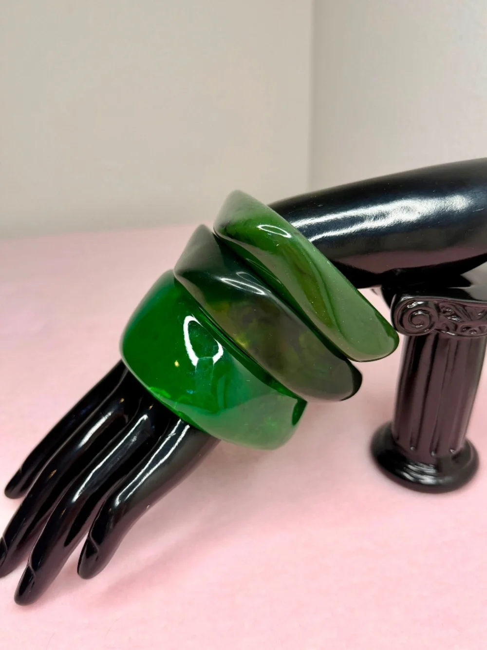 Green Chunky Bangle Bracelet Set – Oversized Statement Dark Emerald Stack
